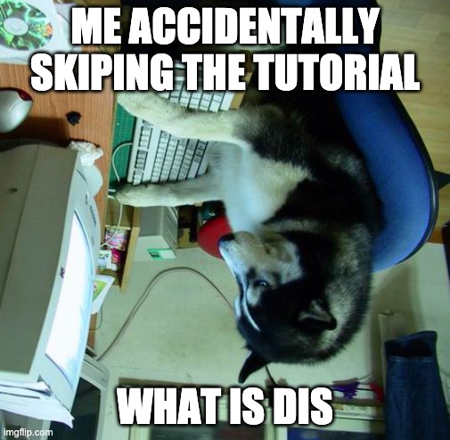 I Have No Idea What I Am Doing | ME ACCIDENTALLY SKIPING THE TUTORIAL; WHAT IS DIS | image tagged in memes,i have no idea what i am doing | made w/ Imgflip meme maker
