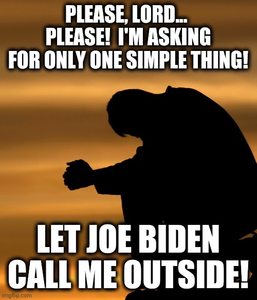 For real! | PLEASE, LORD...  PLEASE!  I'M ASKING FOR ONLY ONE SIMPLE THING! LET JOE BIDEN CALL ME OUTSIDE! | image tagged in memes,biden,election 2020,senile,creep | made w/ Imgflip meme maker