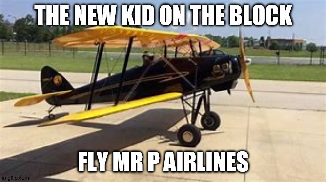 THE NEW KID ON THE BLOCK; FLY MR P AIRLINES | image tagged in work | made w/ Imgflip meme maker