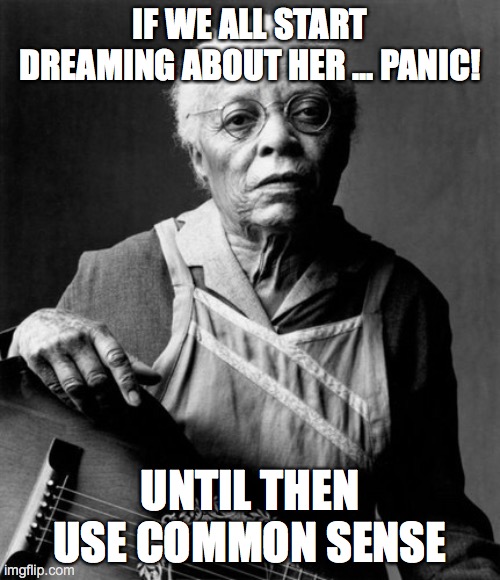 Capt. Tripps | IF WE ALL START DREAMING ABOUT HER ... PANIC! UNTIL THEN USE COMMON SENSE | image tagged in mother,coronavirus | made w/ Imgflip meme maker