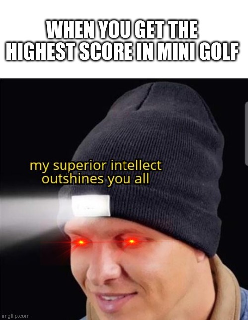 but highest score wins... Right? | WHEN YOU GET THE HIGHEST SCORE IN MINI GOLF | image tagged in my superior intellect outshines you all,funny memes,oof,bruhh,get well soon,burn | made w/ Imgflip meme maker