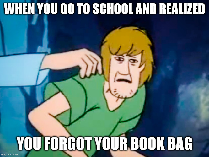 Shaggy meme | WHEN YOU GO TO SCHOOL AND REALIZED; YOU FORGOT YOUR BOOK BAG | image tagged in shaggy meme | made w/ Imgflip meme maker