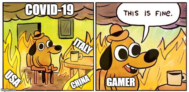 This Is Fine | COVID-19; ITALY; USA; CHINA; GAMER | image tagged in this is fine dog | made w/ Imgflip meme maker