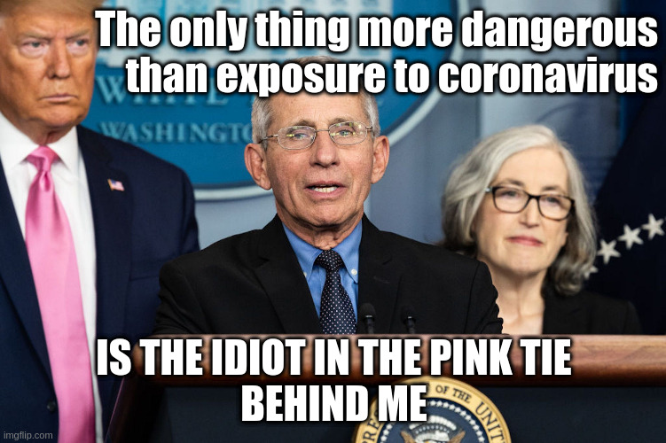 Dangerous Pathogen | The only thing more dangerous
than exposure to coronavirus; IS THE IDIOT IN THE PINK TIE
BEHIND ME | image tagged in donald trump approves,coronavirus,gop | made w/ Imgflip meme maker