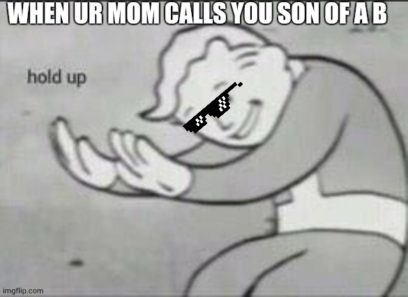 Fallout Hold Up | WHEN UR MOM CALLS YOU SON OF A B | image tagged in fallout hold up | made w/ Imgflip meme maker