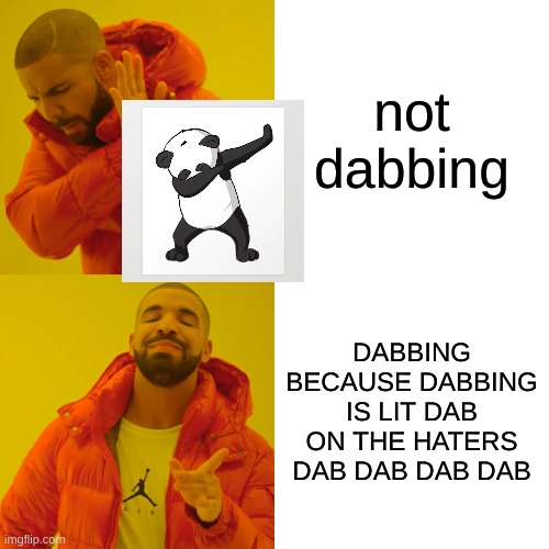 Drake Hotline Bling Meme | not dabbing; DABBING BECAUSE DABBING IS LIT DAB ON THE HATERS DAB DAB DAB DAB | image tagged in memes,drake hotline bling | made w/ Imgflip meme maker