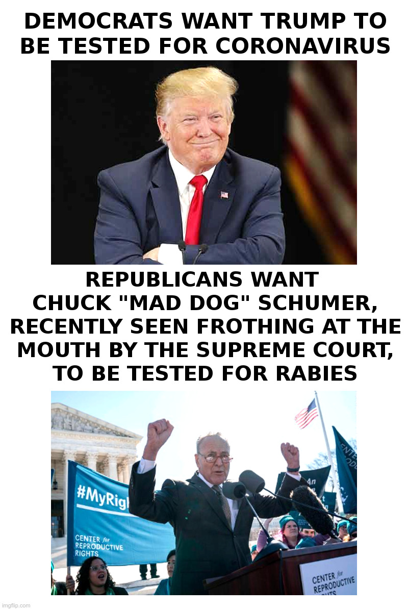 Let's Test Chuck U. Schumer! | image tagged in trump,coronavirus,chuck schumer,rabies | made w/ Imgflip meme maker