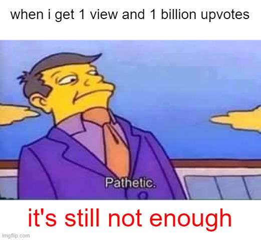skinner pathetic | when i get 1 view and 1 billion upvotes; it's still not enough | image tagged in skinner pathetic | made w/ Imgflip meme maker