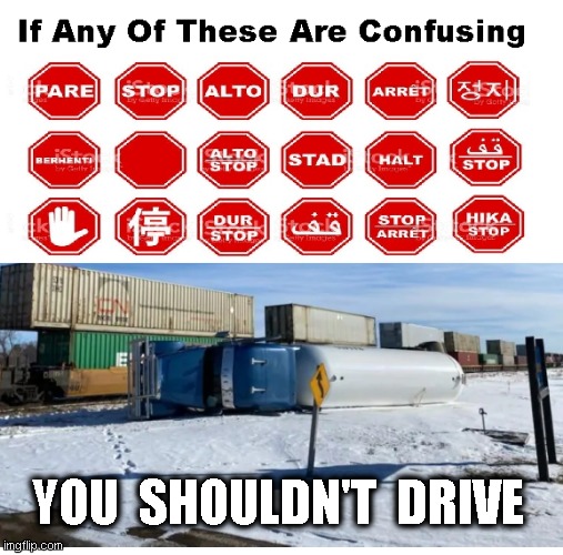 Obey Stop Signs | YOU  SHOULDN'T  DRIVE | image tagged in stop,warning sign | made w/ Imgflip meme maker