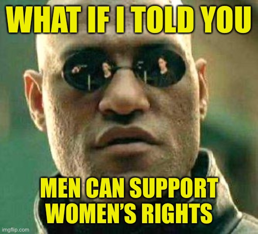 Funny how for pro-lifers, it's always okay for men to oppose abortion yet men have no business supporting reproductive freedom | WHAT IF I TOLD YOU; MEN CAN SUPPORT WOMEN’S RIGHTS | image tagged in what if i told you,pro-choice,women's rights,abortion,feminism,men | made w/ Imgflip meme maker