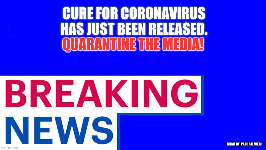 The Media: If they have nothing to report on President Trump. Or life just isn't bad enough. Rely on them to make it worse! | CURE FOR CORONAVIRUS HAS JUST BEEN RELEASED. QUARANTINE THE MEDIA! MEME BY; PAUL PALMIERI | image tagged in fake news,coronavirus,liberal media,media lies,social media,media bias | made w/ Imgflip meme maker