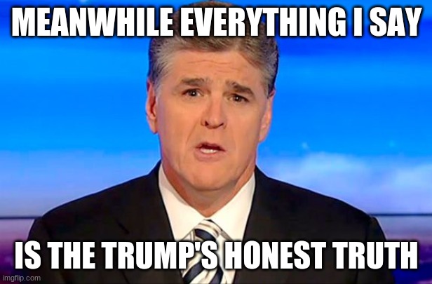 Sean Hannity Fox News | MEANWHILE EVERYTHING I SAY IS THE TRUMP'S HONEST TRUTH | image tagged in sean hannity fox news | made w/ Imgflip meme maker