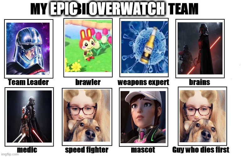 its an inside joke lol | EPIC    OVERWATCH | image tagged in my zombie apocalypse team,star wars,but did you die | made w/ Imgflip meme maker