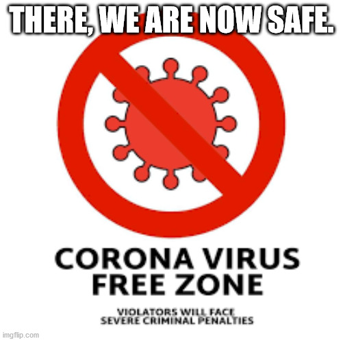 corona virus free zone | THERE, WE ARE NOW SAFE. | image tagged in coronavirus | made w/ Imgflip meme maker