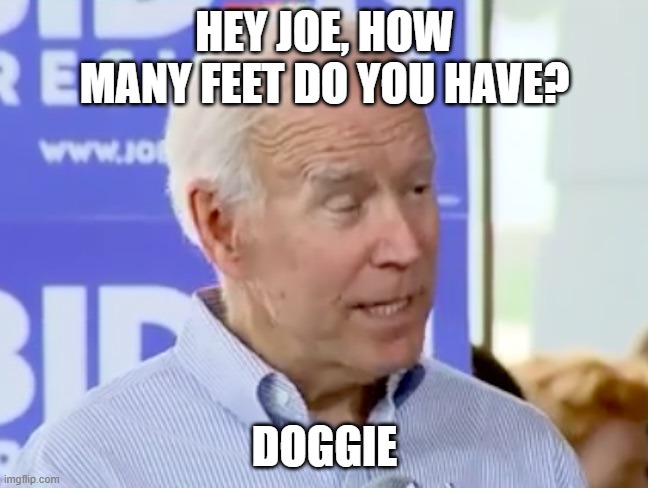 Gone-Biden | HEY JOE, HOW MANY FEET DO YOU HAVE? DOGGIE | image tagged in gone-biden | made w/ Imgflip meme maker