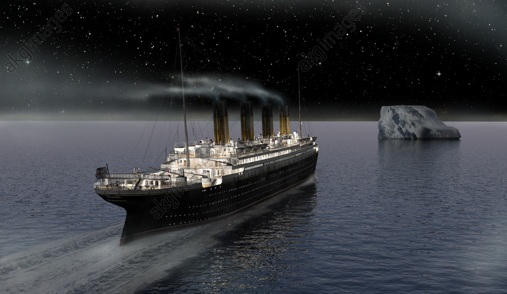 High Quality Titanic approaching the iceberg Blank Meme Template