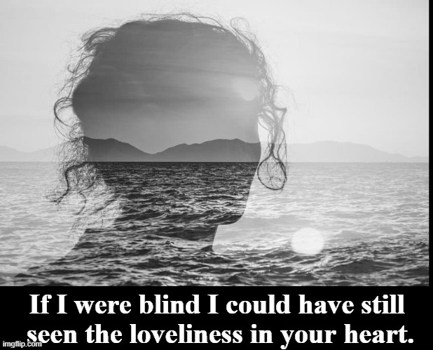 Love is Blind | If I were blind I could have still    seen the loveliness in your heart. | image tagged in vince vance,romantic,words,romance,heart,love is blind | made w/ Imgflip meme maker