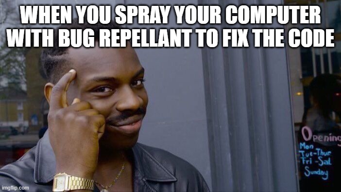 Roll Safe Think About It | WHEN YOU SPRAY YOUR COMPUTER WITH BUG REPELLANT TO FIX THE CODE | image tagged in memes,roll safe think about it | made w/ Imgflip meme maker