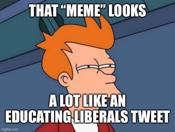 Futurama Fry Meme | THAT “MEME” LOOKS A LOT LIKE AN EDUCATING LIBERALS TWEET | image tagged in memes,futurama fry | made w/ Imgflip meme maker