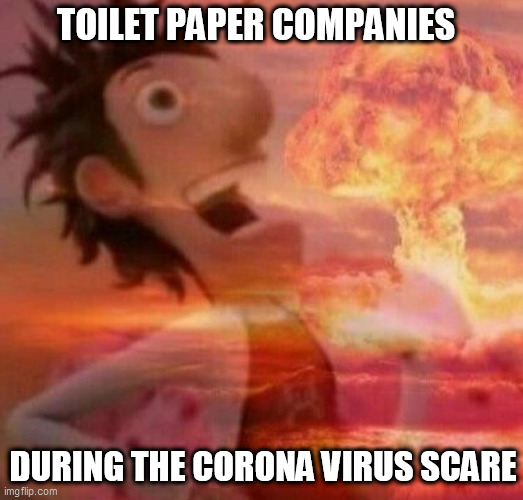 I dont know what toilet paper will do but you know | TOILET PAPER COMPANIES; DURING THE CORONA VIRUS SCARE | image tagged in flintlockwood,coronavirus,toilet paper,funny,corona,grocery store | made w/ Imgflip meme maker