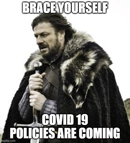 ned stark | BRACE YOURSELF; COVID 19 POLICIES ARE COMING | image tagged in ned stark | made w/ Imgflip meme maker