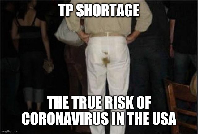 Brown stain | TP SHORTAGE; THE TRUE RISK OF CORONAVIRUS IN THE USA | image tagged in brown stain | made w/ Imgflip meme maker