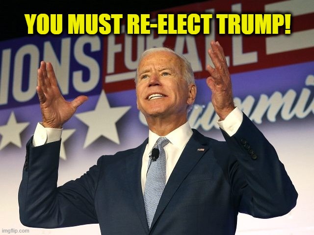Biden calls for Trump Re-election | YOU MUST RE-ELECT TRUMP! | image tagged in joe biden,re-elect trump,2020 elections,president trump | made w/ Imgflip meme maker