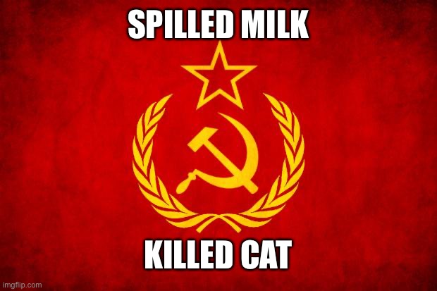 it was inevitable | SPILLED MILK; KILLED CAT | image tagged in in soviet russia,soviet mixed metaphor | made w/ Imgflip meme maker