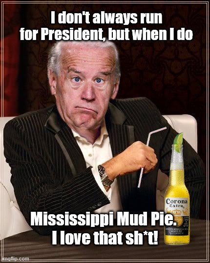 When he runs for President | I don't always run for President, but when I do; Mississippi Mud Pie. 
I love that sh*t! | image tagged in the most confused man in the world joe biden,joe biden,dementia,political humor | made w/ Imgflip meme maker