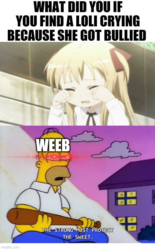 Simpsons | WHAT DID YOU IF YOU FIND A LOLI CRYING BECAUSE SHE GOT BULLIED; WEEB | image tagged in simpsons | made w/ Imgflip meme maker