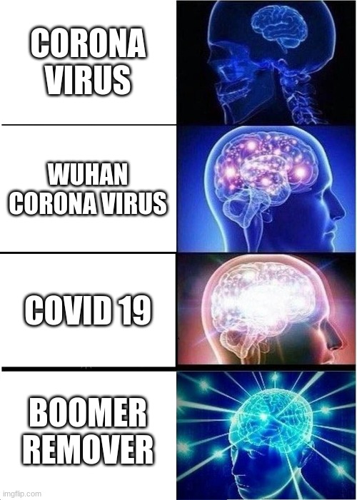 Expanding Brain | CORONA VIRUS; WUHAN CORONA VIRUS; COVID 19; BOOMER REMOVER | image tagged in memes,expanding brain | made w/ Imgflip meme maker