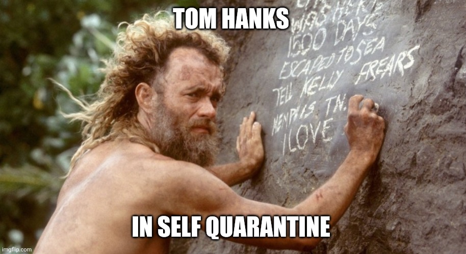 TOM HANKS; IN SELF QUARANTINE | image tagged in tom hanks | made w/ Imgflip meme maker