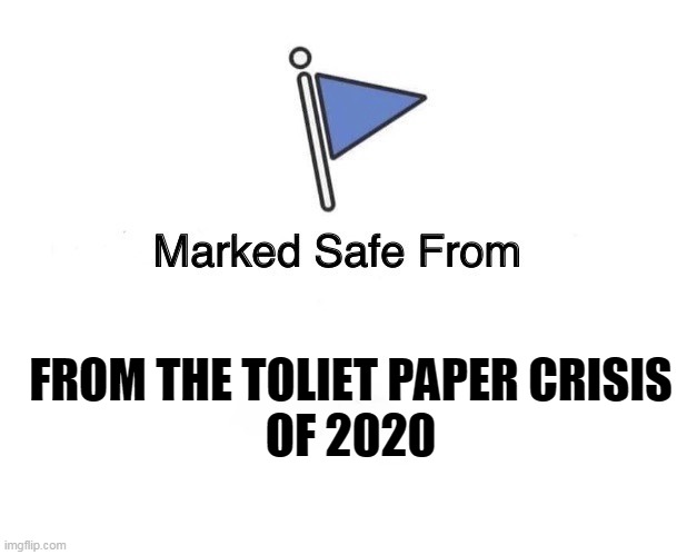 Marked Safe Flag | FROM THE TOLIET PAPER CRISIS
OF 2020 | image tagged in marked safe flag | made w/ Imgflip meme maker