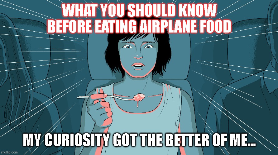 Airplane food | WHAT YOU SHOULD KNOW BEFORE EATING AIRPLANE FOOD; MY CURIOSITY GOT THE BETTER OF ME... | image tagged in funny,memes,food | made w/ Imgflip meme maker