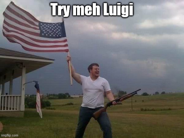 American flag shotgun guy | Try meh Luigi | image tagged in american flag shotgun guy | made w/ Imgflip meme maker