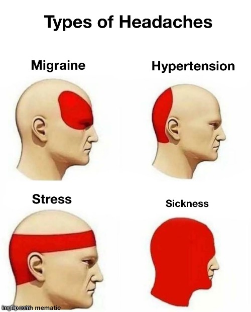image tagged in types of headaches meme,sickness | made w/ Imgflip meme maker