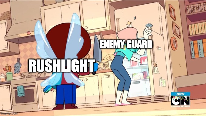 Rushlight, stop it. | ENEMY GUARD; RUSHLIGHT | image tagged in bluebird with a knife | made w/ Imgflip meme maker