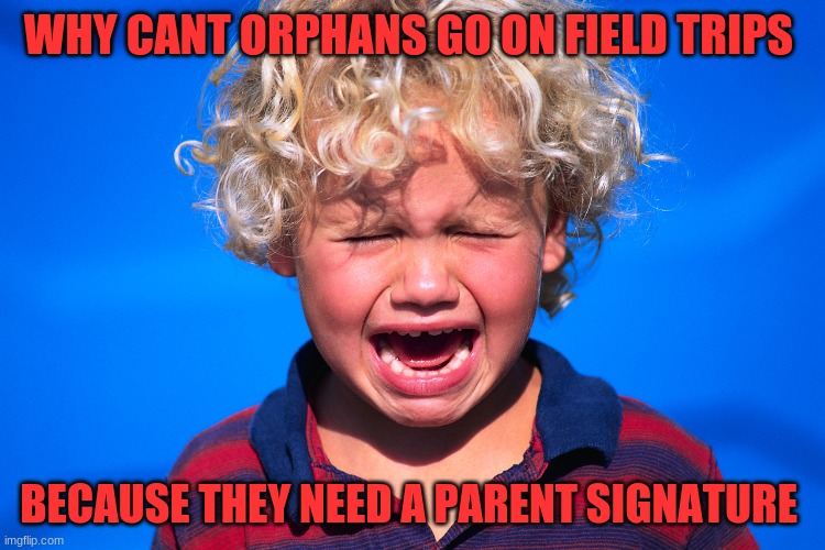 saddest thing i made | WHY CANT ORPHANS GO ON FIELD TRIPS; BECAUSE THEY NEED A PARENT SIGNATURE | image tagged in crazy | made w/ Imgflip meme maker