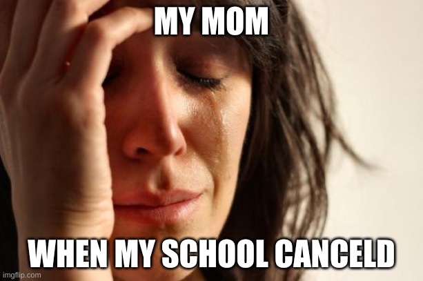 First World Problems | MY MOM; WHEN MY SCHOOL CANCELD | image tagged in memes,first world problems | made w/ Imgflip meme maker