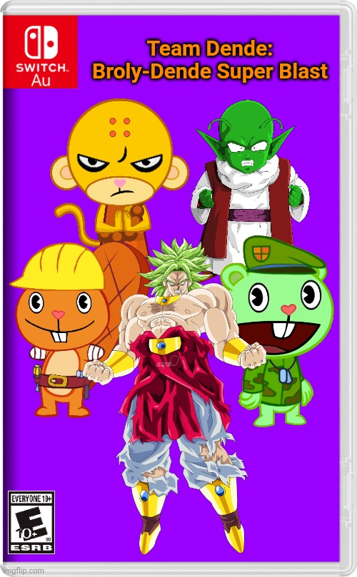 Team Dende 59 (HTF Crossover Game) | Team Dende: Broly-Dende Super Blast | image tagged in switch au template,team dende,dende,dragon ball z,happy tree friends,nintendo switch | made w/ Imgflip meme maker