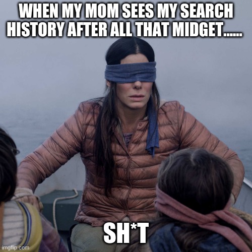 Bird Box | WHEN MY MOM SEES MY SEARCH HISTORY AFTER ALL THAT MIDGET...... SH*T | image tagged in memes,bird box | made w/ Imgflip meme maker