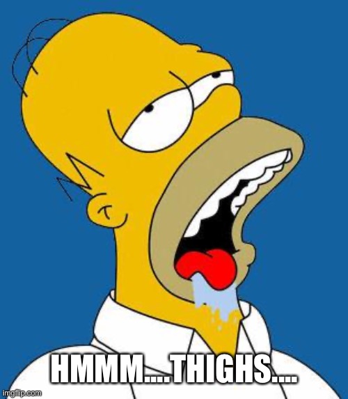 Homer Drooling | HMMM....THIGHS.... | image tagged in homer drooling | made w/ Imgflip meme maker