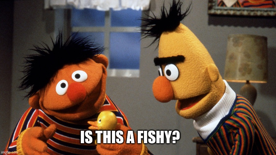 Ernie and Bert discuss Rubber Duckie | IS THIS A FISHY? | image tagged in ernie and bert discuss rubber duckie | made w/ Imgflip meme maker