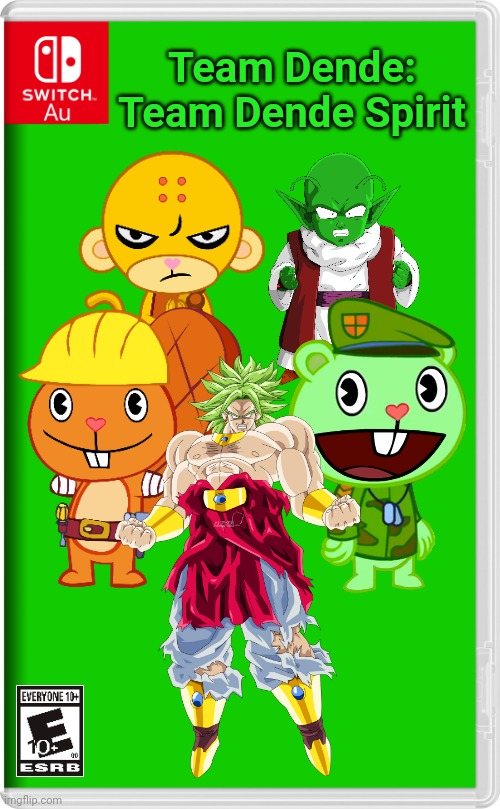 Team Dende 62 (HTF Crossover Game) | Team Dende: Team Dende Spirit | image tagged in switch au template,dende,team dende,happy tree friends,dragon ball z,nintendo switch | made w/ Imgflip meme maker