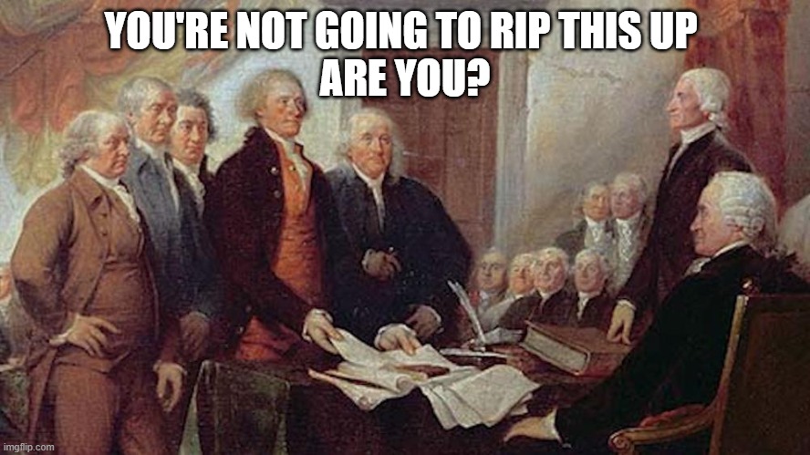 Founding Fathers | YOU'RE NOT GOING TO RIP THIS UP 
ARE YOU? | image tagged in nancy pelosi wtf | made w/ Imgflip meme maker