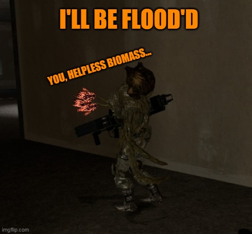 I'LL BE FLOOD'D; YOU, HELPLESS BIOMASS... | image tagged in video games,films | made w/ Imgflip meme maker