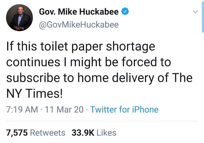 The PERFECT Solution to the Toilet Paper Shortage | image tagged in two birds with one stone,mike huckabee tweet,no more toilet paper,new york times,buttwipe,dookie | made w/ Imgflip meme maker