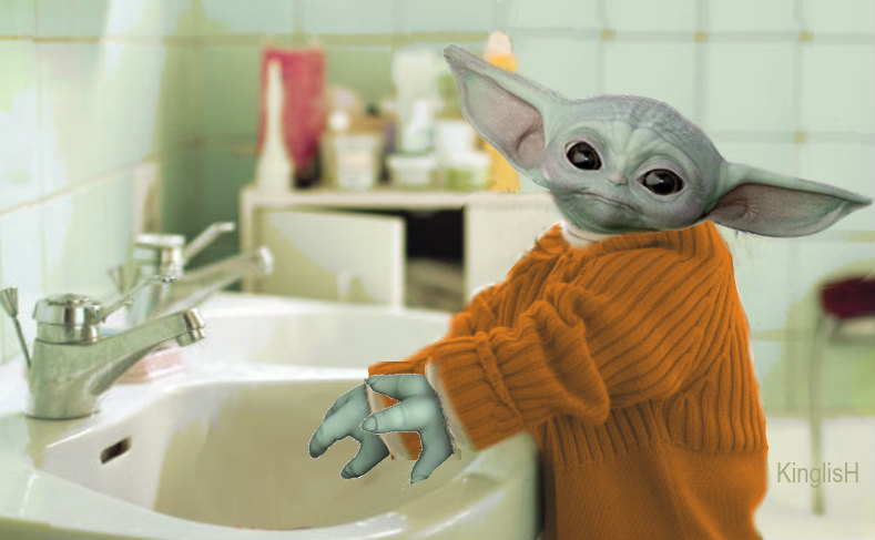 Baby Yoda Washing hands Blank Meme Template