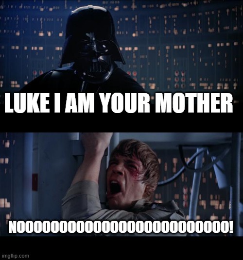 Star Wars No Meme | LUKE I AM YOUR MOTHER; NOOOOOOOOOOOOOOOOOOOOOOOOO! | image tagged in memes,star wars no | made w/ Imgflip meme maker