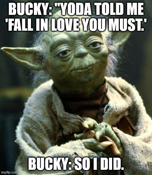 Star Wars Yoda Meme | BUCKY: "YODA TOLD ME 'FALL IN LOVE YOU MUST.'; BUCKY: SO I DID. | image tagged in memes,star wars yoda | made w/ Imgflip meme maker